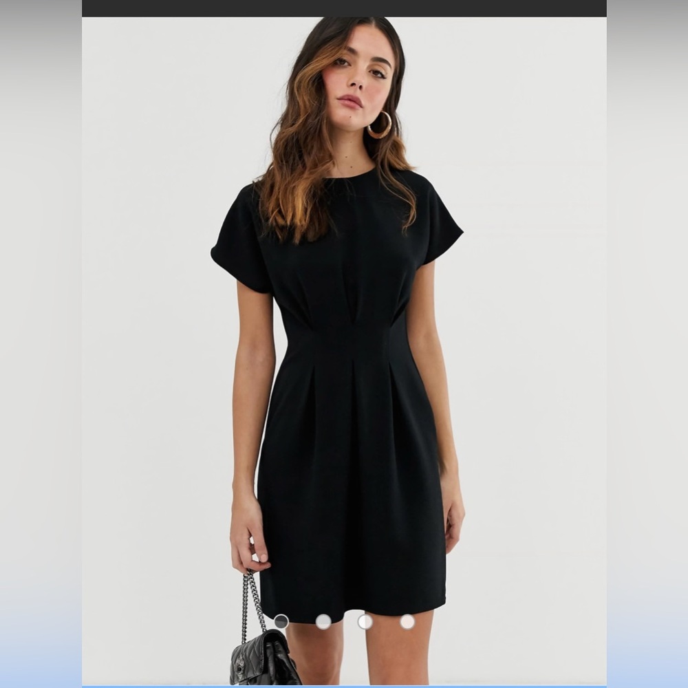 ASOS DESIGN Nipped in Waist Mini Dress in Black Size 4P NWT